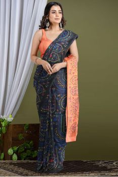 Black Cotton Print Saree