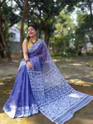 Lavender Pure Handloom Dhakai Jamdani Saree From Bengal