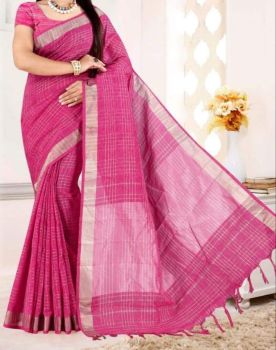 Rani Stripes Linen Saree With Silver Zari