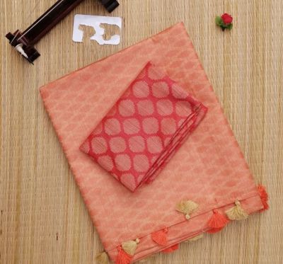 Rose Gold Pure Handloom jacquard Silk Saree From Banaras