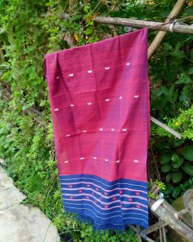 Dark Pink Blue Butta Pure Handloom Cotton Stole
