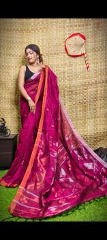 Purple Pure Handloom Linen By Linen Saree From Bengal