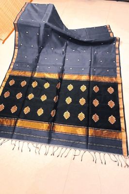 Gray Pure Handloom Maheshwari Silk Cotton Saree From Bengal
