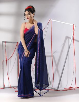 Blue Pure Handloom Cotton Saree From Bengal
