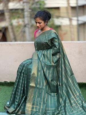 Teal Pure Handloom Silk Saree From Bengal