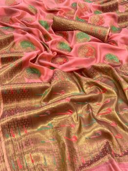Pink Butta Stitch Thread Work Georgette Silk Saree