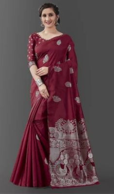 Maroon Pure Handloom Silk Saree From Banaras