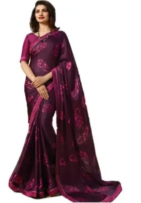 Wine Berry Pure Handloom Art Silk Saree From Banaras