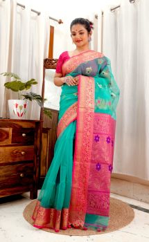 Mid Grey Pure Handloom Muslin Banarasi Saree