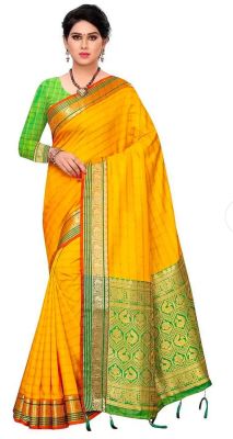 Yellow Pure Handloom Silk Saree From Banaras