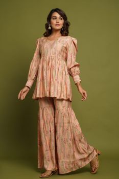 PEACH MUSLIN KURTA WITH SHARARA