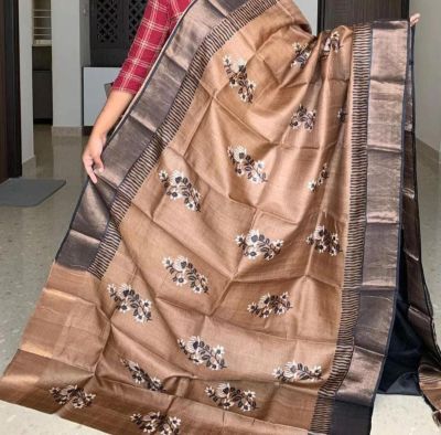Brown Pure Handloom Tussar Silk Saree From Bengal