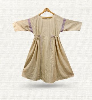 Beige Colour Dress with Lavender Embroidery