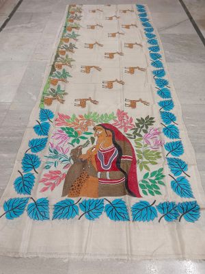 Multi Colour Pure Handloom Kantha Silk Saree From Bengal
