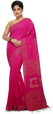 Pink Pure Handloom Silk Cotton Saree From Bengal