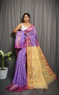 Lavender Pure Handloom Dhakai Jamdani Saree From Bengal