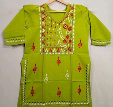 Pea Green Pure Handloom cotton Tops From Bengal