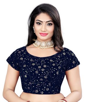 Navy Blue Velvet 9000 Sequins With Embroidery Work Blouse