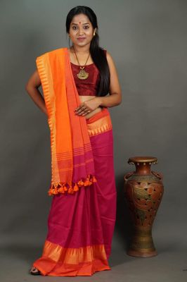 Multi Colour Pure Handloom Cotton Saree From Bengal