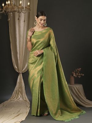 Olive Green Party Wear Silk Saree