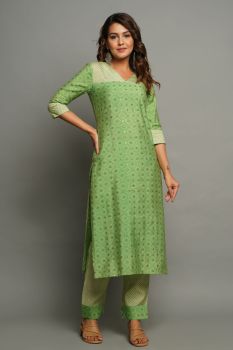 GREEN MUSLIN KURTA WITH PANT