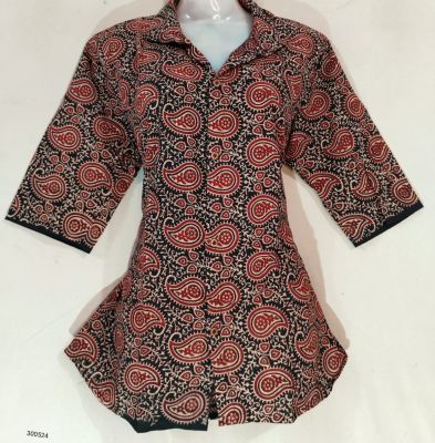 Purple Brown Pure Handloom Ajrak Ladies T-shirt From Bengal