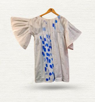 White Pleated Top with Ink Art