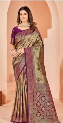 Coffee Pure Handloom Art Silk Saree From Banaras