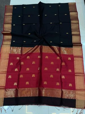 Black Pure Handloom Maheshwari Silk Saree From Bengal