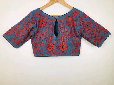 Grey Pure Handloom Cotton Readymade Blouse From Bengal