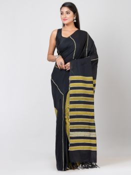 Black Pure Handloom Khesh Cotton Saree From Bengal