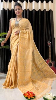 Cream Buti Design Pure Handloom Dhakai Jamdani Saree