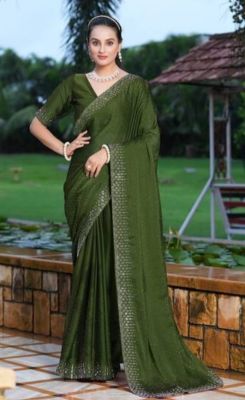 Mehandi Green Pure Handloom Georgette Saree From Banaras