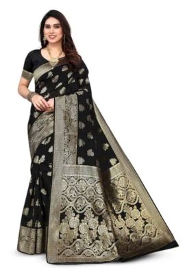 Black Pure Handloom Silk Saree From Banaras