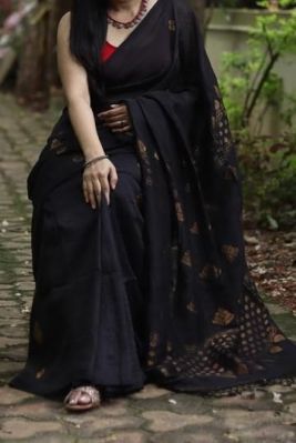 Black Pure Handloom Linen By Linen Saree From Bengal