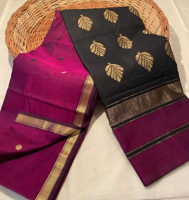 Purple Black Pure Handloom Maheshwari Silk Cotton Saree From Bengal