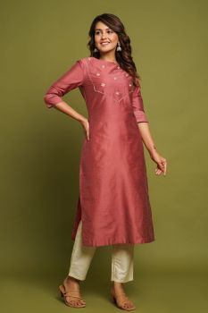 RUST BEAUTIFUL EMBROIDERED YOKE KURTA WITH PANT