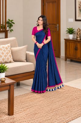 Navy Blue Pure Handloom Mulmul Cotton Saree From Bengal