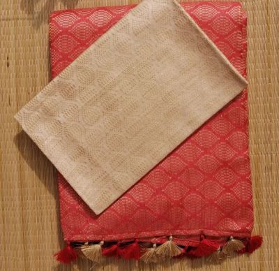 Coral Pink Pure Handloom jacquard Silk Saree From Banaras