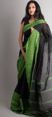 Black Pure Handloom Cotton Saree From Bengal