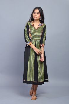 Black Moss Cotton Printed Kurta/Dress