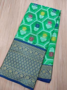 Light Green Peacock Design Cotton Alif Patola Saree