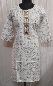 White Gray Pure Handloom Cotton Kurti From Bengal