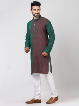 Timber Green Pure Handloom Khadi Cotton Kurta From Bengal