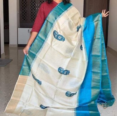 Multi Colour Pure Handloom Tussar Silk Saree From Bengal