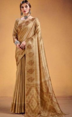 Biscuit Brown Pure Handloom Tussar Silk Saree From Banaras