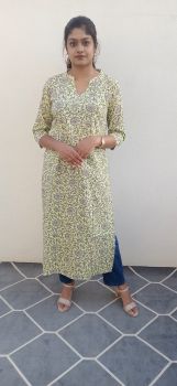 Lime Yellow Blockprint Kurti