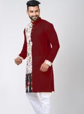 Maroon Handcrafted Kantha Embroidered Punjabi Set