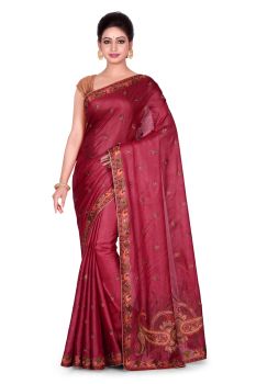 Wine Flower Pure Handloom Tassar Silk Saree