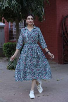 Blue Party ware Hand Block Printed One piece